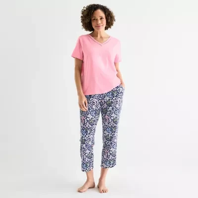 Liz Claiborne Womens V-Neck Short Sleeve 2-pc. Pajama Set