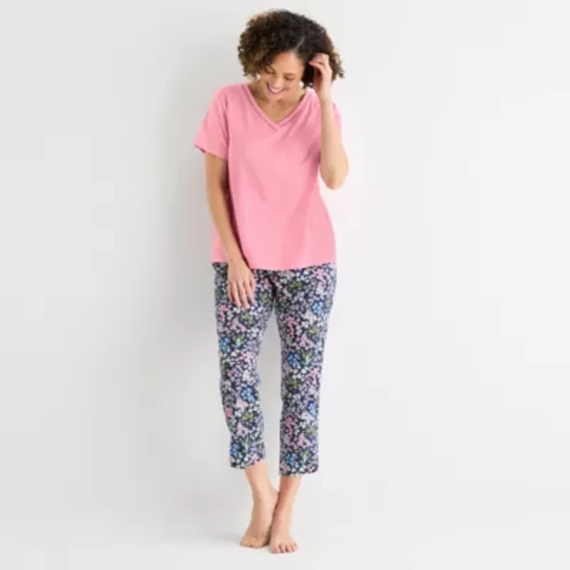 Liz Claiborne Womens V-Neck Short Sleeve 2-pc. Pajama Set