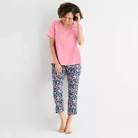Liz Claiborne Womens V-Neck Short Sleeve 2-pc. Pajama Set
