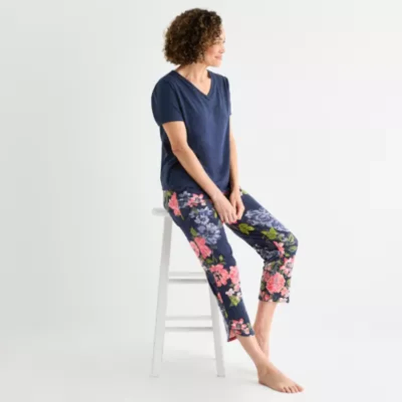 Liz Claiborne Womens V-Neck Short Sleeve 2-pc. Pajama Sets