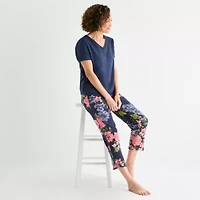 Liz Claiborne Womens V-Neck Short Sleeve 2-pc. Pajama Sets
