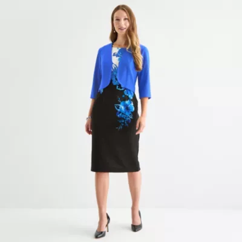 Maya Brooke Womens Floral Jacket Dress