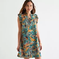 52seven Womens Sleeveless Leaf Swing Dresses