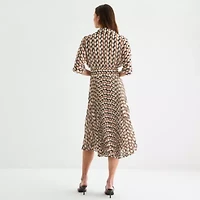 Melonie T Womens Short Sleeve Geometric Midi Fit + Flare Dress