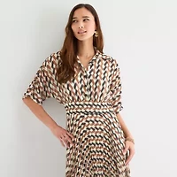 Melonie T Womens Short Sleeve Geometric Midi Fit + Flare Dress