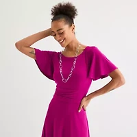 Perceptions Womens Short Sleeve Midi Fit + Flare Dress