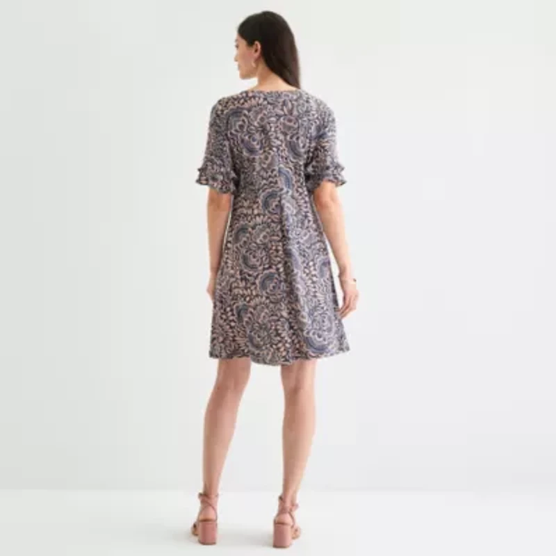 Perceptions Womens Short Sleeve Floral Shift Dress