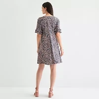 Perceptions Womens Short Sleeve Floral Shift Dress