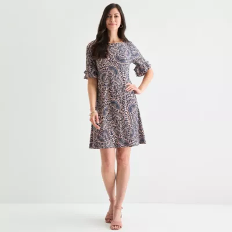 Perceptions Womens Short Sleeve Floral Shift Dress