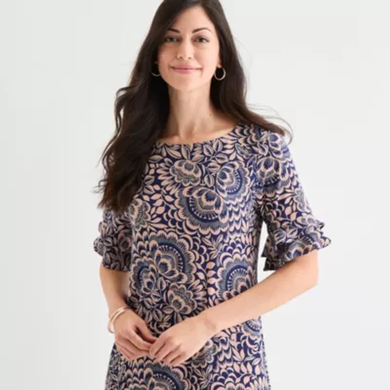 Perceptions Womens Short Sleeve Floral Shift Dress