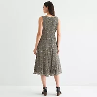 Perceptions Womens Sleeveless Floral Midi Fit + Flare Dress