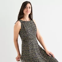 Perceptions Womens Sleeveless Floral Midi Fit + Flare Dress