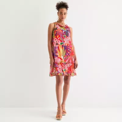 Robbie Bee Womens Sleeveless Floral Shift Dress