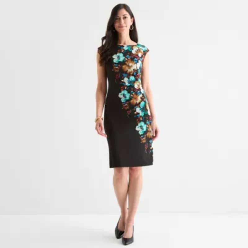 Connected Apparel Womens Sleeveless Floral Sheath Dress