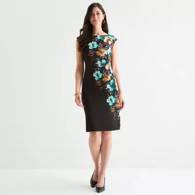 Connected Apparel Womens Sleeveless Floral Sheath Dress
