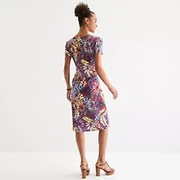 Connected Apparel Womens Short Sleeve Midi Fit + Flare Dress