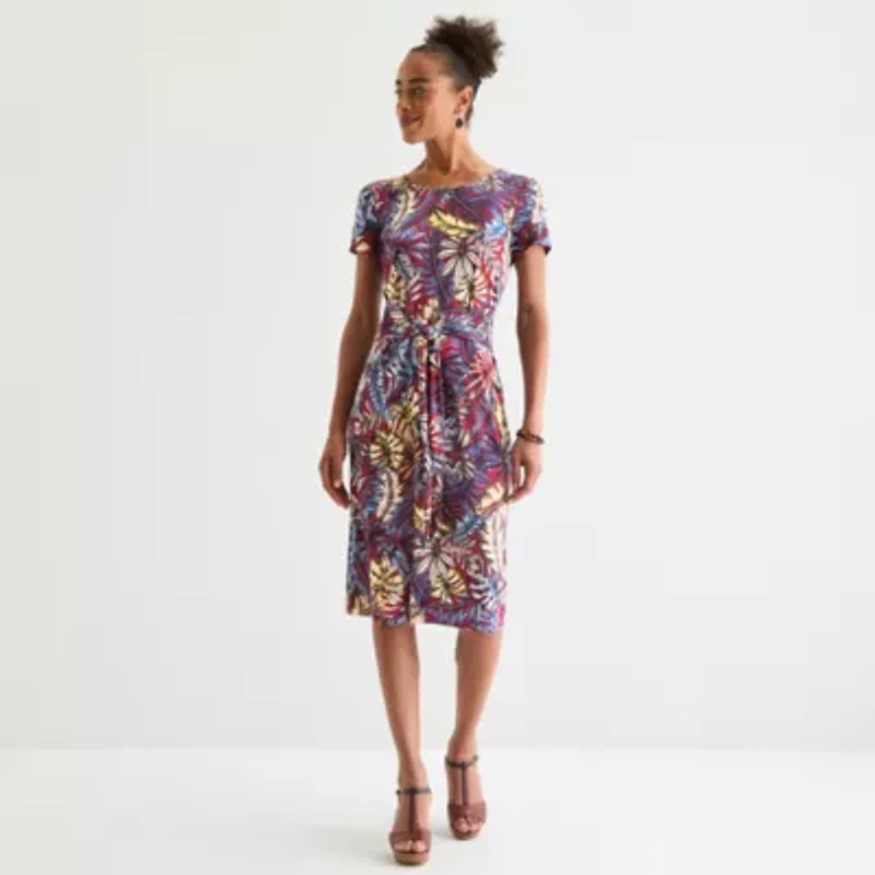 Connected Apparel Womens Short Sleeve Midi Fit + Flare Dress