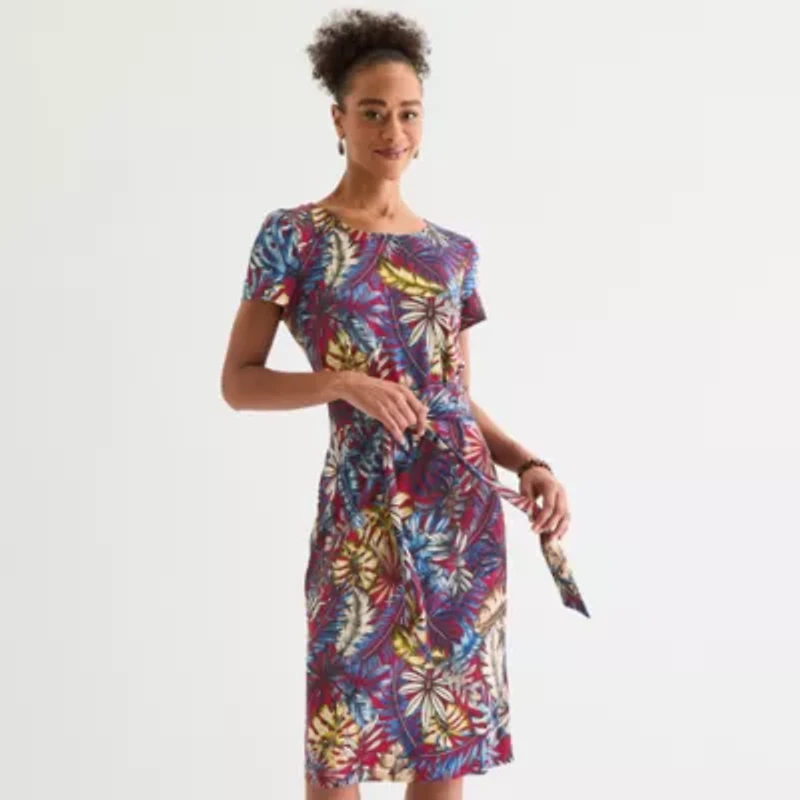 Connected Apparel Womens Short Sleeve Midi Fit + Flare Dress