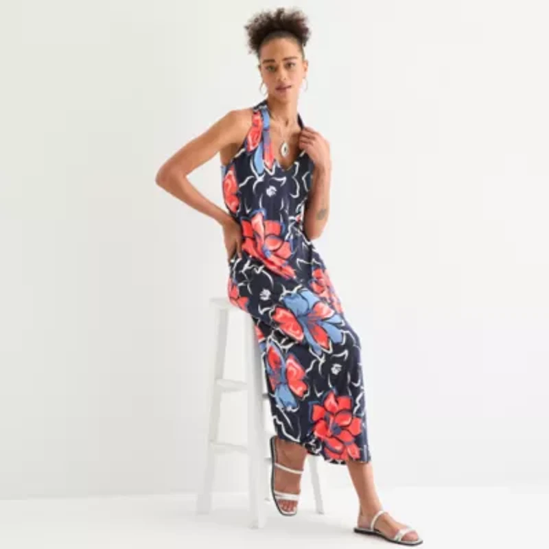 Connected Apparel Womens Sleeveless Floral Maxi Dress