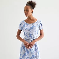 Perceptions Womens Short Sleeve Paisley Midi Fit + Flare Dress