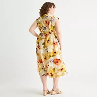 Rabbit Design Womens Sleeveless Floral Plus Fit + Flare Dress