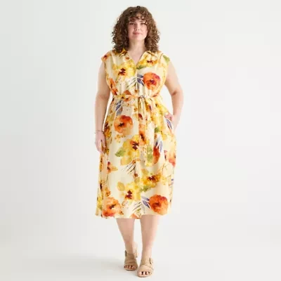 Rabbit Design Womens Sleeveless Floral Plus Fit + Flare Dress
