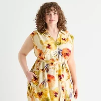 Rabbit Design Womens Sleeveless Floral Plus Fit + Flare Dress
