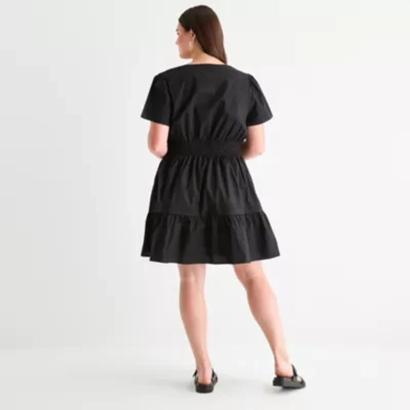 Be by CHETTA B Womens Short Sleeve Plus Fit + Flare Dress