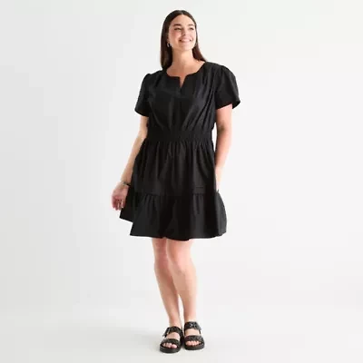 Be by CHETTA B Womens Short Sleeve Fit + Flare Dress Plus
