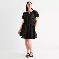 Be by CHETTA B Womens Short Sleeve Fit + Flare Dress Plus