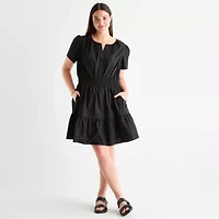 Be by CHETTA B Womens Short Sleeve Fit + Flare Dress Plus