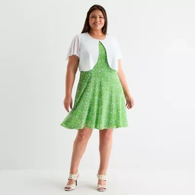 Perceptions Womens Floral Jacket Dress Plus