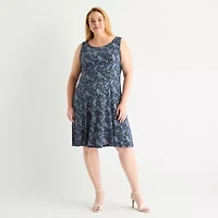 Perceptions Womens Floral Jacket Dress Plus