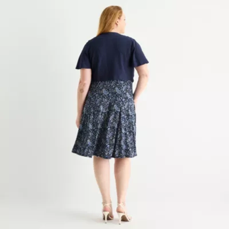 Perceptions Womens Floral Jacket Dress Plus