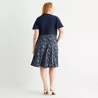 Perceptions Womens Floral Jacket Dress Plus
