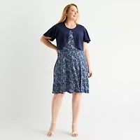 Perceptions Womens Floral Jacket Dress Plus