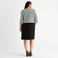 Maya Brooke Womens Plaid Jacket Dress Plus