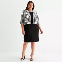 Maya Brooke Womens Plaid Jacket Dress Plus