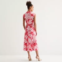 Perceptions Womens Sleeveless Leaf Midi Fit + Flare Dress