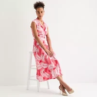 Perceptions Womens Sleeveless Leaf Midi Fit + Flare Dress