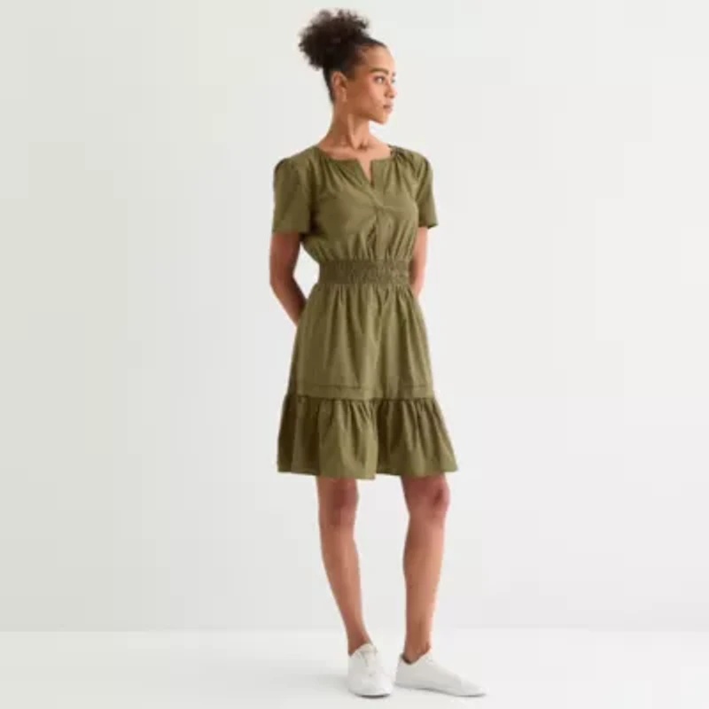 Be by CHETTA B Womens Short Sleeve Fit + Flare Dress