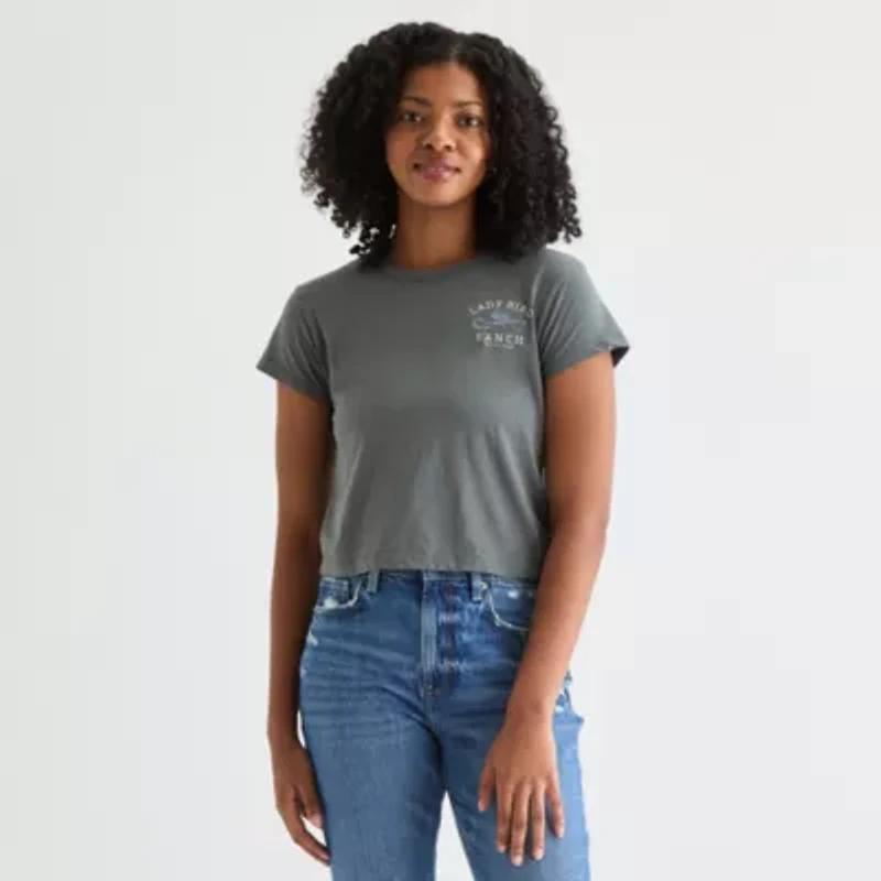 Arizona Womens Crew Neck Short Sleeve Juniors Graphic T-Shirt