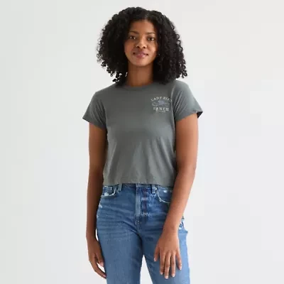 Arizona Womens Crew Neck Short Sleeve Juniors Graphic T-Shirt
