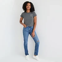 Arizona Womens Crew Neck Short Sleeve Juniors Graphic T-Shirt