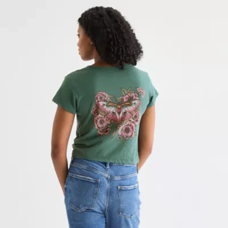 Arizona Womens Crew Neck Short Sleeve Juniors Graphic T-Shirt