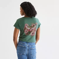 Arizona Womens Crew Neck Short Sleeve Juniors Graphic T-Shirt
