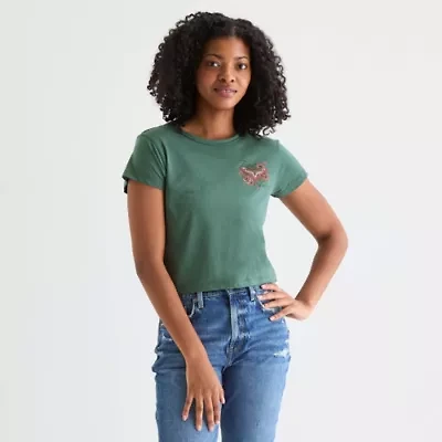 Arizona Womens Crew Neck Short Sleeve Juniors Graphic T-Shirt