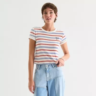 Arizona Womens Crew Neck Short Sleeve Juniors Graphic T-Shirt