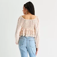 Arizona Womens Juniors U Neck Long Sleeve Blouse