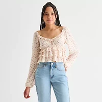 Arizona Womens Juniors U Neck Long Sleeve Blouse